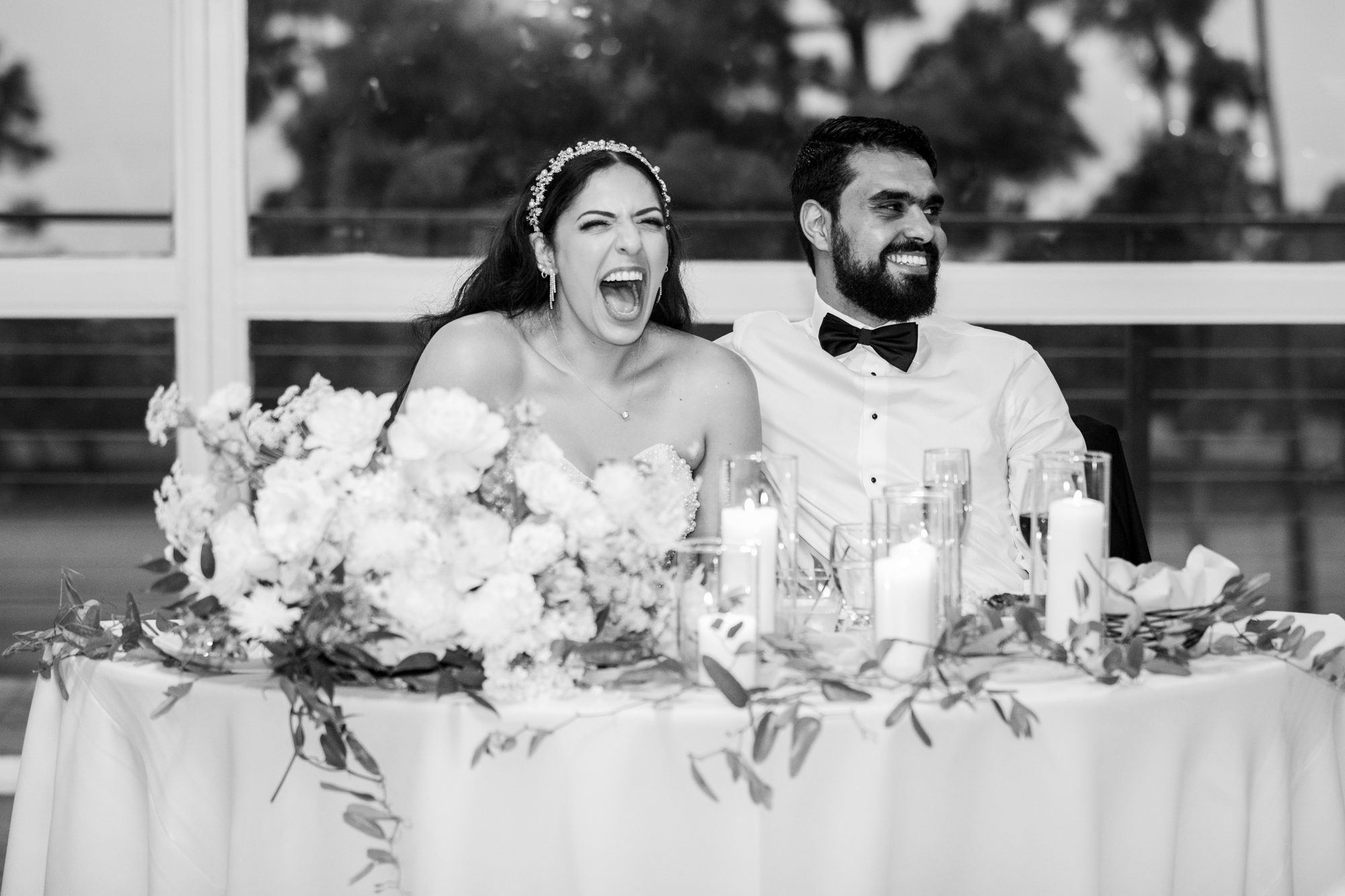 black and white candid bride and groom Los Verdes Golf Course Wedding